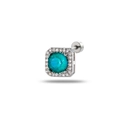 Screw back stainless steel earring with a square frame and round green gemstone center - Green (Single Piece)
