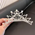 Girl crown hair comb with white pearls and sparkling crystals in heart shape design - #9 Heart Crown Comb