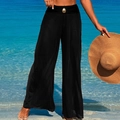 Chic black high-waisted wide-leg beach cover-up pants with a decorative gold buckle - Black Pants