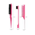 Size chart showing dimensions of the 3-piece hair styling brush and edge control comb set - Rose Red