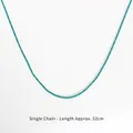 Minimalist box chain necklace with lake blue heart pendant and 52cm length - Blue Single Chain