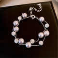 Double-layered beaded bracelet with lavender pearls and shimmering pavé crystal balls - 46# Bracelet-Pearl Double Layer