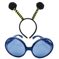 Bee party set with yellow striped antenna headband and honeycomb mesh sunglasses - Black Ball Spiral Antenna Set + Black Glasses