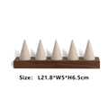 Walnut wood ring display stand set with five beige linen cone holders for jewelry - Five-Cone Ring Holder - Beige Velvet