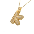 3D bubble letter K pendant in gold finish with sparkling cubic zirconia on a box chain - Gold K