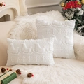 White knit Christmas pillow covers set with 3D tufted snowflake and sleigh patterns - White Sled and Snowflake