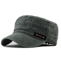 Classic washed cotton flat top military cap in olive green with breathable side eyelets - Adjustable / Army Green