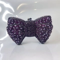 Elegant purple bow-shaped evening clutch bag fully embellished with purple rhinestones - Dark Purple