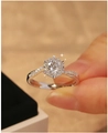 Halo moissanite wedding ring in silver finish with a twisted pavé band on finger - One Carat [zircon] Ljz-41 / Adjustable Open