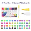 Dual-tip 48-color watercolor marker set with white barrels and color swatch chart - New Style White 48 Colors Soft Tip