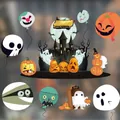 Halloween window decals featuring colorful cartoon ghosts, pumpkins, and a dark castle - Halloween Characters Set(HY-W018)