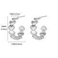 Detailed size measurement of silver shell-shaped C-style hoop earrings on white background - Silver Scallop C-Shaped Hoop (E3906P)