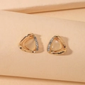 Triangle cat-eye stone earrings with gold metal frame and small white rhinestones - Gold Geometric Triangle Stud Earrings (HE3134)