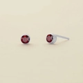 Golden stainless steel stud earrings featuring vibrant red round-cut crystal bezel setting - January Red - Silver