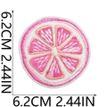 Macro detail of pink fruit slice embroidery patch with 6.2cm size measurement display - No.20-Pink Grapefruit Slice