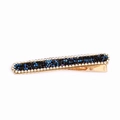 Pasador dorado con diamantes de imitación negros y azules y bordes de cristal - Azul Negro Antiguo