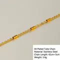 Gold plated stainless steel cylindrical bead chain 42cm length for women - 04 Tube Bead Chain