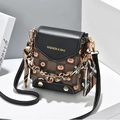Mini crossbody phone bag with checkers and tiger print in black and brown contrast - Black