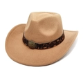 Détail chapeau cowboy kaki avec ruban marron et emblème d'étoile en bronze vintage - M(56-58cm) / Chameau