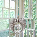 Silver angel wings crystal suncatcher pendant with blue beads for window home decor - Blue