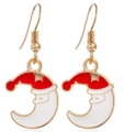 Crescent moon Santa Claus Christmas tassel drop earrings in gold, red and white - Crescent Santa Claus (EHMT-030HJ-JS)