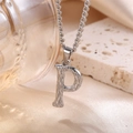 Silver letter P pendant with hammered texture and delicate twist chain for women - Steel Letter P (Pendant Only)