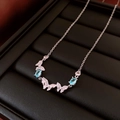 Elegant silver butterfly necklace with sparkling blue gemstones in a black gift box - 43# Silver Blue Butterfly Gem Necklace