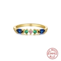 S925 Sterling Silber Ring mit bunten Kristallen im Rund- und Marquise-Schliff - US 7 / Gold