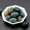 Polished egg-shaped moss agate and natural gemstones in a white ceramic bowl - Moss Agate (1pc)