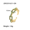 Vista dettagliata dell'anello a catena placcato oro 18K con zirconi verdi - Stile Zircone Verde (JDR201631-GN)