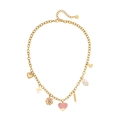 Collar dorado de acero inoxidable con colgantes de corazón, flor, pájaro y perla Amour - Estilo de Etiqueta AMOUR de Flor de Golondrina (1#)