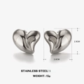 Pendientes de corazón en acero inoxidable plateado con medidas de tamaño y peso - Pendientes(ZN977) / Pendientes de Corazón de Acero