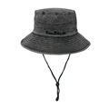 Dark gray washed cotton bucket hat with SunShade embroidery and adjustable chin strap - S Black (Sun Shade Embroidery)