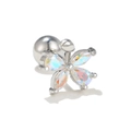 Iridescent flower stud piercing earring with rainbow water-drop stones and ball back - Silver Iridescent Flower