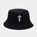 Détail de l'imprimé croix Jésus sur bob noir avec lettrage de citation religieuse - JESUS THE WAY (17# Noir)