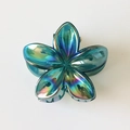 Iridescent blue-green flower hair claw clip with metallic finish for half-up hairstyles - #5 Jelly Iridescent Blue-Green
