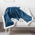 Detail of navy blue striped flannel and white sherpa fleece double-layer blanket on sofa - Aqua Blue / 70*100CM