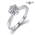 Classic six-prong S925 silver ring with round moissanite and adjustable pavé band - JZ008 (1 Carat)