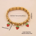 Detail of stainless steel charm bracelet with strawberry pendant and crystal charms - Strawberry Style (B652)