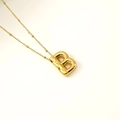 Golden titanium steel puffy letter B balloon pendant necklace with beaded link chain - Letter B(S-P062-B)