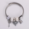 Detail of silver stainless steel charm bracelet with heart lock, key and flower charms - Silver Grey Heart Lock (Style 3)