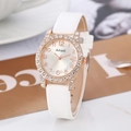 Elegante orologio al quarzo con cinturino in pelle bianca e castone in oro rosa - Bianco