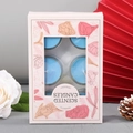 Romantic sky blue scented candle set in white floral gift box with 4 tea lights - Blue (Beach Walk)