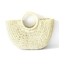 Minimalist beige woven paper rope crescent bag with round handles for summer vacation style - Handbag Style / Large / Off White