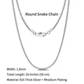 Classic 925 sterling silver 1.0mm round snake chain necklace in 20 inch length - Round Snake Chain / 1mm/50cm