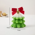 Green and white Christmas tree scented candle with red bow and gold bell, 9x9cm size - Fishbone Pine Christmas Tree / Olive Green