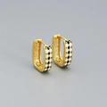 U-shaped s925 silver earrings with gold finish and black-white checkerboard enamel - Gold