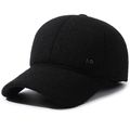 Herren Winter-Basecap mit Ohrenschutz aus schwarzer Wolle und metallischem MR-Logo - Verstellbar / MR Schwarz