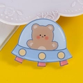 Cute brown bear in blue UFO acrylic brooch pin accessory for clothes and bags - 08 UFO Bear (A247)