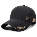Men's black mesh baseball cap with gold embroidery and breathable side vents - Black